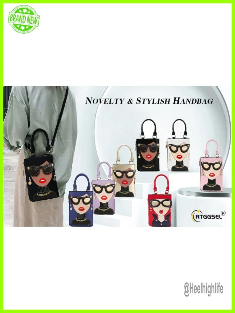 3D Lady Face PU Leather Funky Satchel Handbag Crossbody